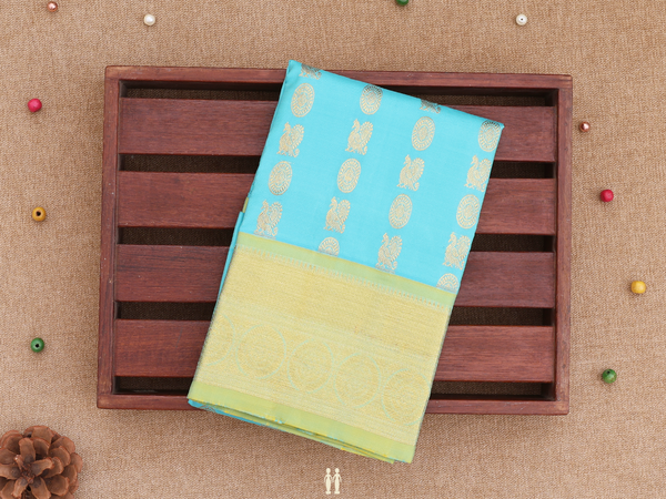 Peacock Buttas Sky Blue Kanchipuram Pavadai Sattai Material