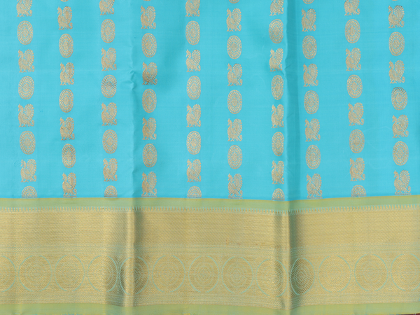 Peacock Buttas Sky Blue Kanchipuram Pavadai Sattai Material