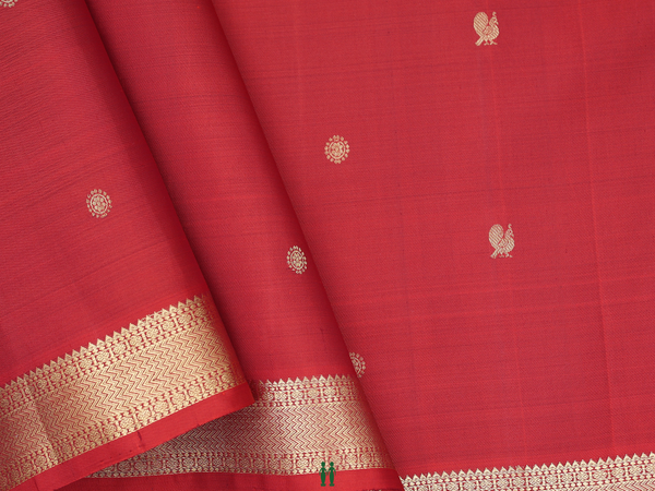 Peacock Chakram Buttas Rust Red Kanchipuram Blouse Material