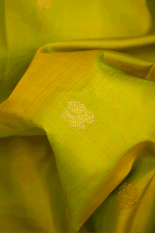 Peacock Chakram Zari Butta Pear Green Kanchipuram Silk Saree
