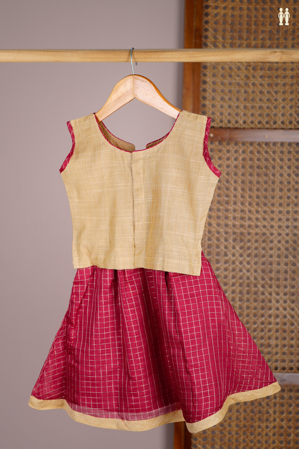 Peacock Design Brown And Red Readymade Pavadai Sattai