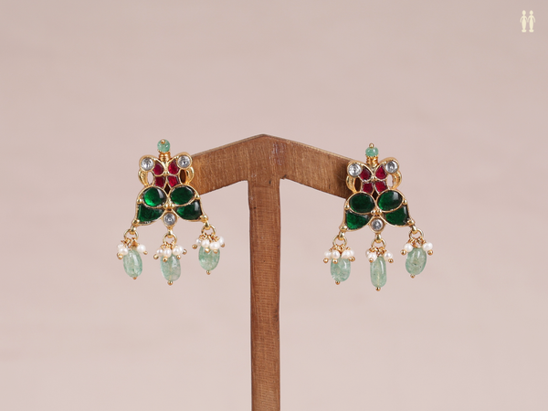 Peacock Design Gold Plated Pure Silver Hook Earrings