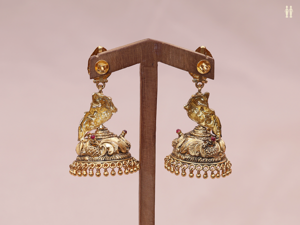 Peacock Design Gold Plated Pure Silver Jhumkas