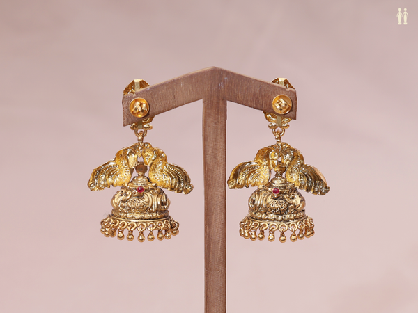 Peacock Design Gold Plated Pure Silver Jhumkas
