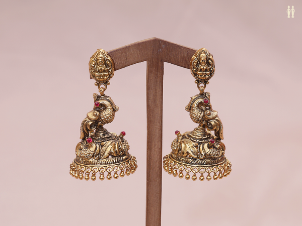 Peacock Design Gold Plated Pure Silver Jhumkas