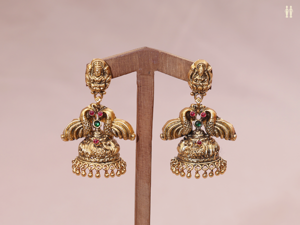 Peacock Design Gold Plated Pure Silver Jhumkas