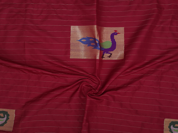Peacock Design Red Kanchipuram Silk Blouse Material
