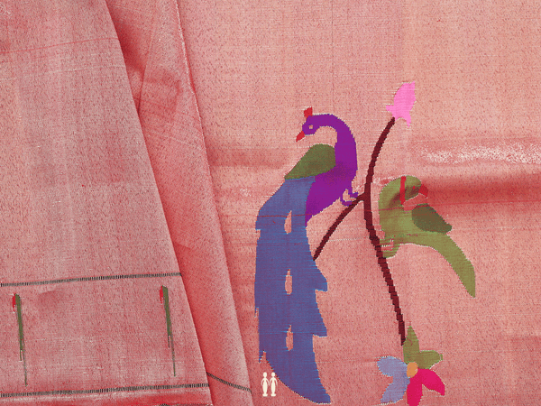 Peacock Design Red Paithani Silk Blouse Material