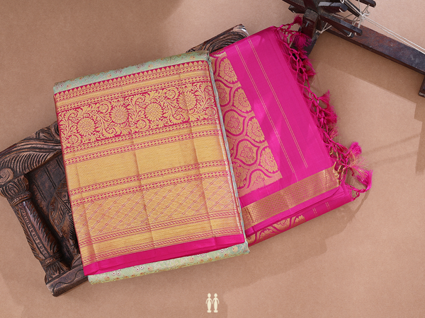 Peacock Design Tissue Green Kanchipuram Half Saree Material