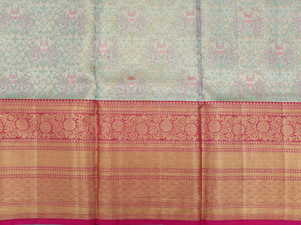 Peacock Design Tissue Green Kanchipuram Half Saree Material