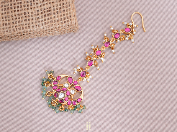 Peacock Design With Beaded Gold Plated Silver Nethi Chutti