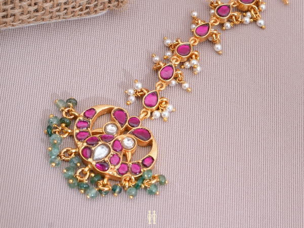 Peacock Design With Beaded Gold Plated Silver Nethi Chutti
