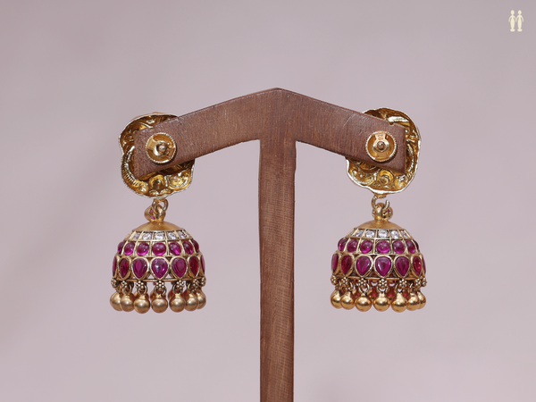 Peacock Design With Kemp Stone Gold Plated Pure Silver Jhumkas