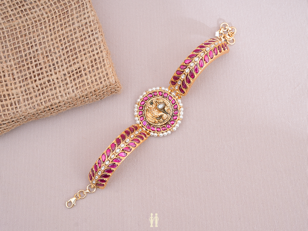 Peacock Design With Kemp Stone Gold Plated Silver Bracelet