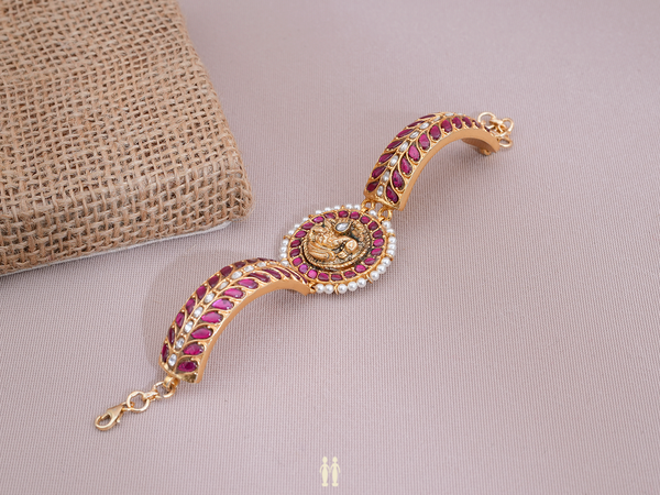 Peacock Design With Kemp Stone Gold Plated Silver Bracelet