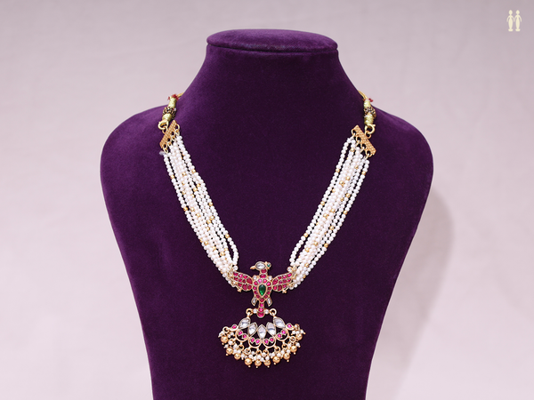 Peacock Design With Multi Layered Beads Pure Silver Necklace