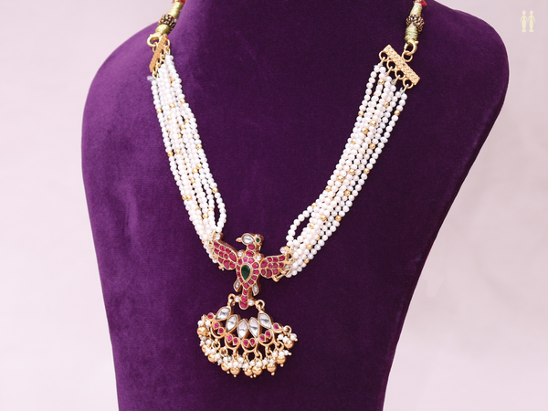 Peacock Design With Multi Layered Beads Pure Silver Necklace