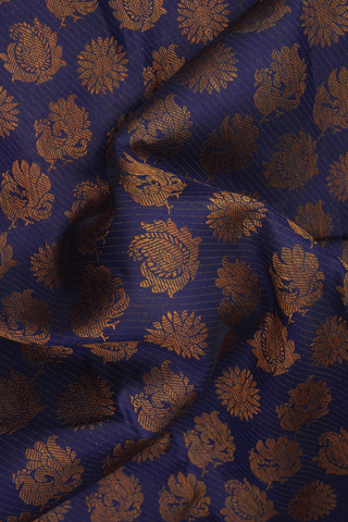 Peacock Floral Buttas Navy Blue Kanchipuram Silk Saree