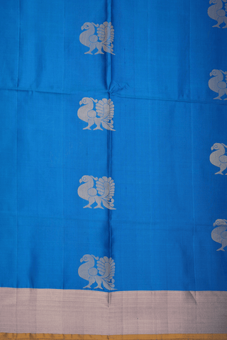Peacock Motifs Teal Blue Soft Silk Saree