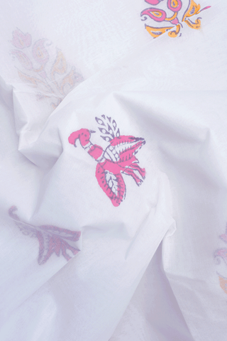 Peacock Paisley Design Off White Hyderabad Cotton Saree