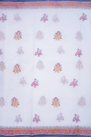 Peacock Paisley Design Off White Hyderabad Cotton Saree