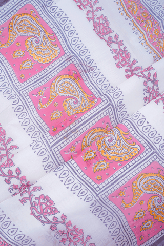 Peacock Paisley Design Off White Hyderabad Cotton Saree
