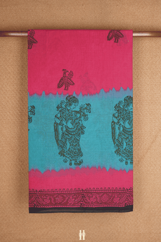 Peacock Printed Motifs Blush Red Hyderabad Cotton Saree