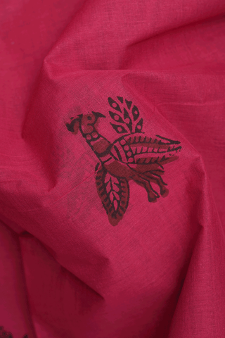 Peacock Printed Motifs Blush Red Hyderabad Cotton Saree