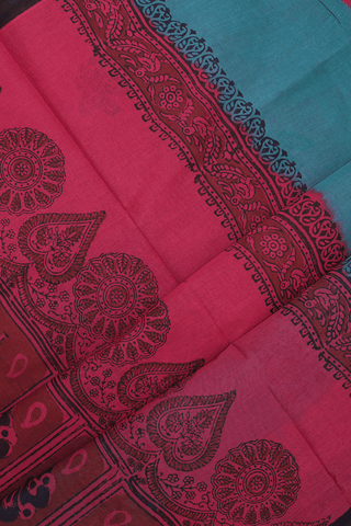 Peacock Printed Motifs Blush Red Hyderabad Cotton Saree
