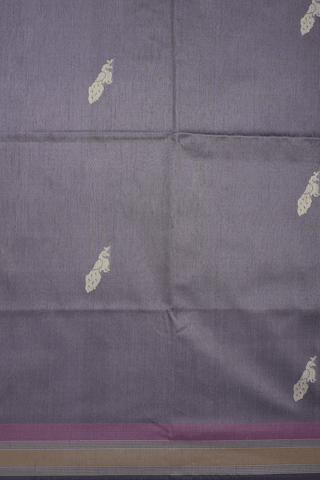Peacock Threadwork Motifs Greyish Purple Semi Jute Saree