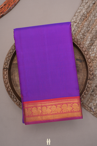 Peacock Zari Border Plain Purple Kanchipuram Silk Saree
