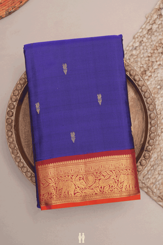 Peacock Zari Buttis Royal Blue Kanchipuram Silk Saree