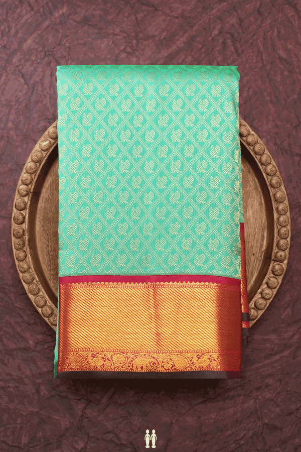 Peacock Zari Design Sea Blue Kanchipuram Silk Saree