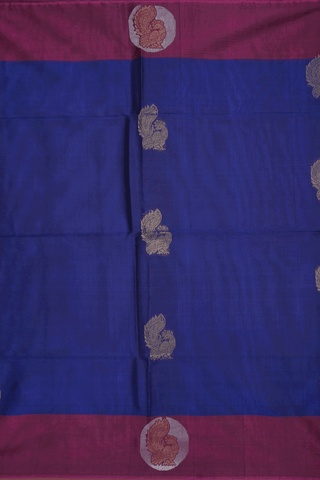 Peacock Zari Motifs Indigo Blue Kora Silk Cotton Saree