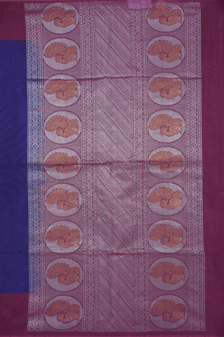 Peacock Zari Motifs Indigo Blue Kora Silk Cotton Saree