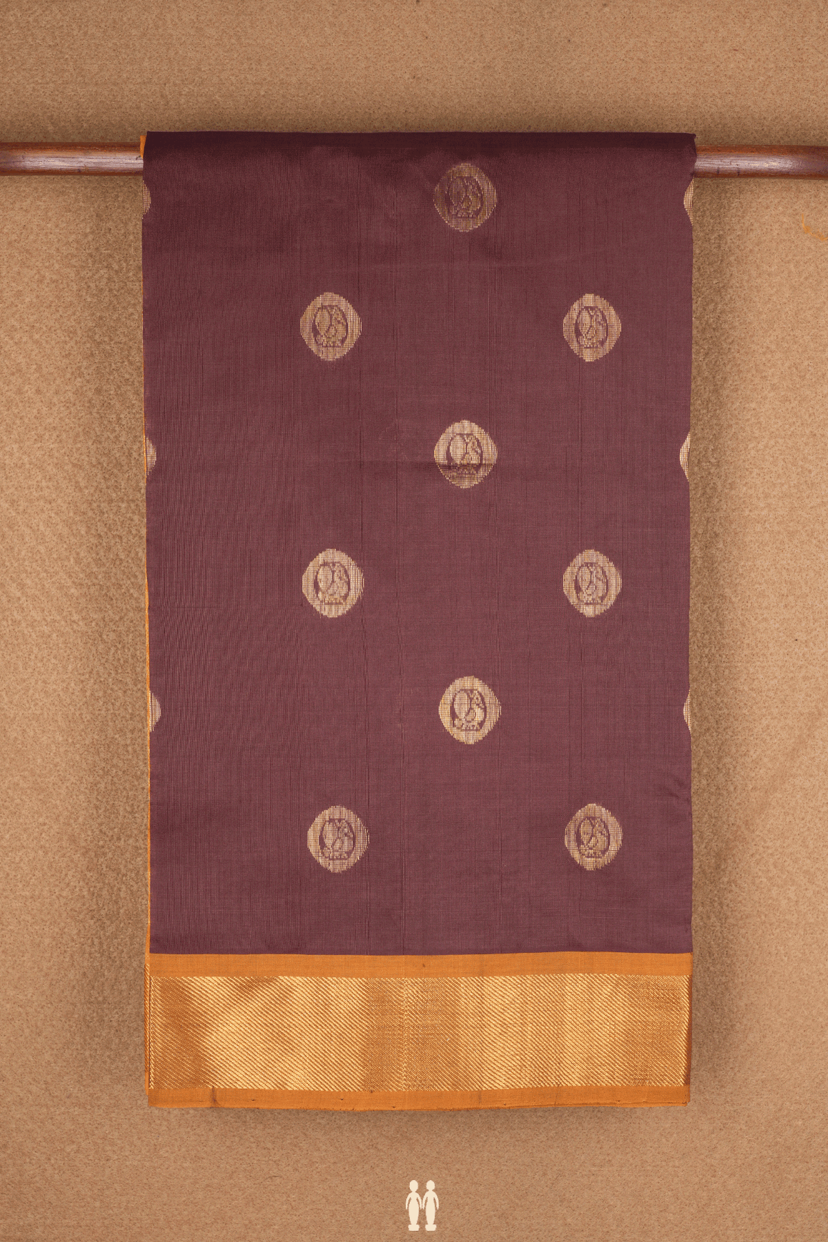 Peacock Zari Motifs Plum Brown Poly Cotton Saree