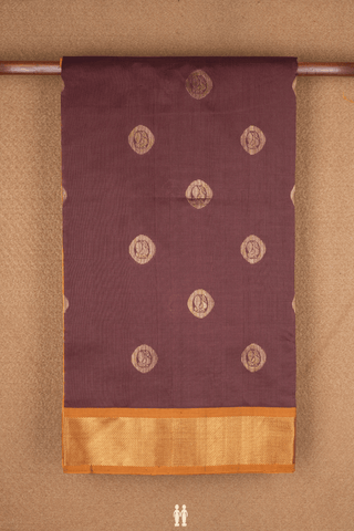 Peacock Zari Motifs Plum Brown Poly Cotton Saree