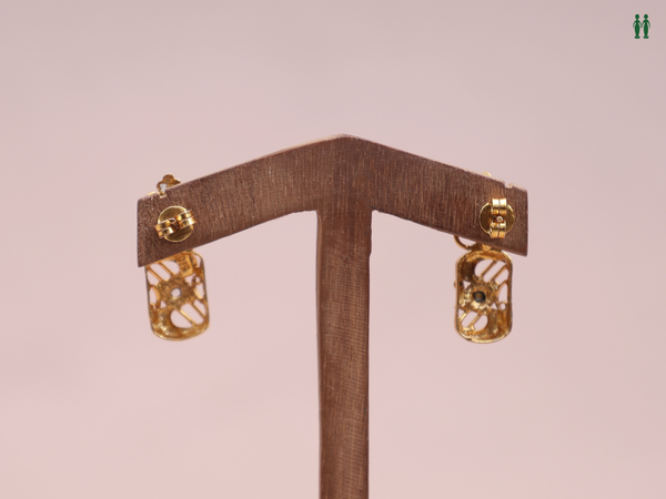 Pink And Crystal Stone Gold Plated Pure Silver Earrings