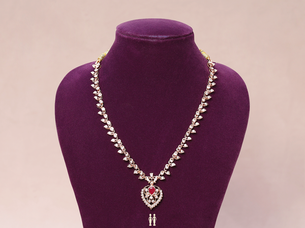 Pink And Crystal Stone Gold Plated Pure Silver Necklace