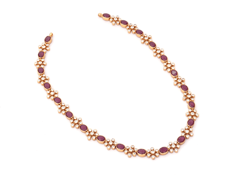 Pink And Crystal Stone Gold Plated Silver Necklace