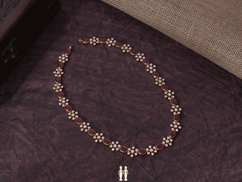 Pink And Crystal Stone Gold Plated Silver Necklace