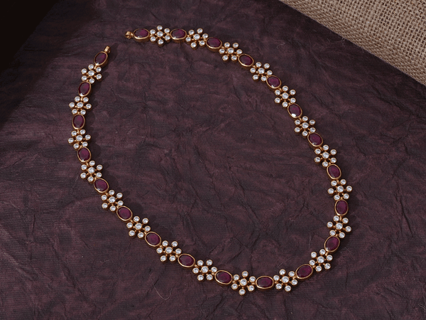 Pink And Crystal Stone Gold Plated Silver Necklace