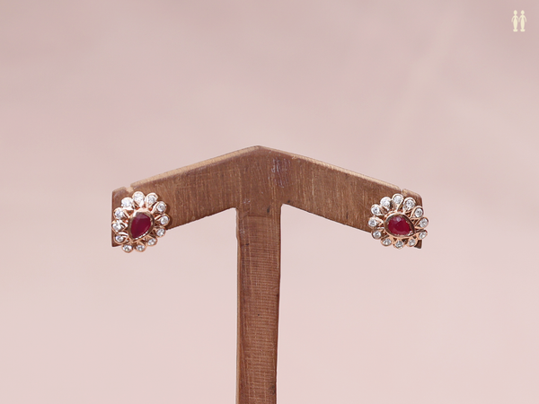 Pink And Crystal Stone Pure Silver Stud Earrings