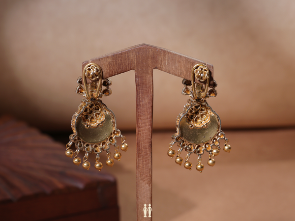 Pink And Crystal Stone With Beaded Gold Plated Silver Earrings