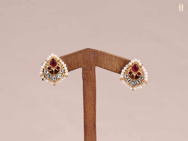 Pink And Crystal Stone With Beads Pure Silver Stud Earrings