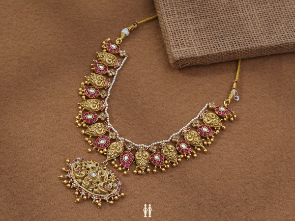 Pink And White Kemp Stone Gold Plated Silver Necklace
