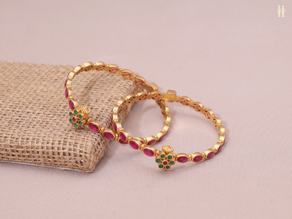 Pink Kemp Stone Gold Plated Pure Silver Screw Bangles