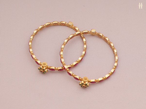 Pink Kemp Stone Gold Plated Pure Silver Screw Bangles