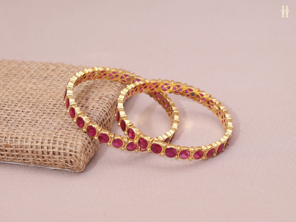 Pink Stone Gold Plated Pure Silver Bangles