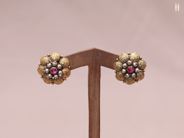 Floral Design Gold Plated Pure Silver Stud Earrings